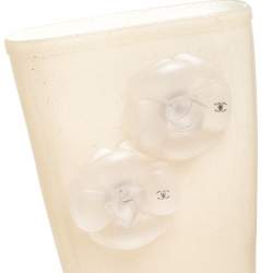 Chanel Cream Glitter Rubber CC Camellia Rain Boots Size 37