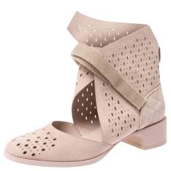 Chanel Beige Laser Cut Suede Velcro Ankle Boots Size 39.5