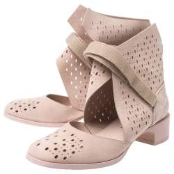 Chanel Beige Laser Cut Suede Velcro Ankle Boots Size 39.5