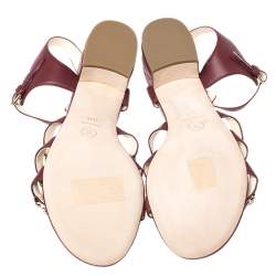 Chanel Burgundy Leather Chain Ankle Strap Block Heel Sandals Size 41.5