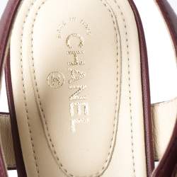 Chanel Burgundy Leather Chain Ankle Strap Block Heel Sandals Size 41.5