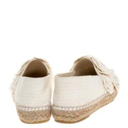 Pre Owned Chanel White Canvas CC Camellia Espadrilles Size 41