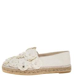Pre Owned Chanel White Canvas CC Camellia Espadrilles Size 41
