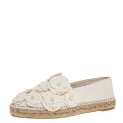 Pre Owned Chanel White Canvas CC Camellia Espadrilles Size 41