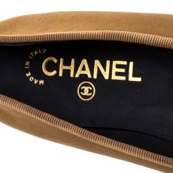 Chanel Gold/Black Leather Bow CC Cap Toe Ballet Flats Size 38.5