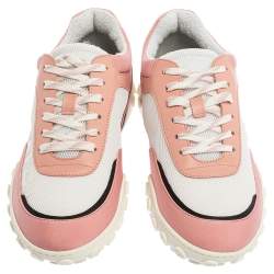 مملوكة مسبقًا حذاء رياضي شانيل ساتان وشبكة وجلد وردي/أبيض مقاس 38.5