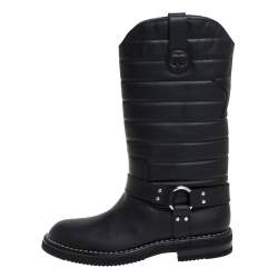 مملوكة مسبقًا Chanel Black Leather Star Harness CC Mid Calf Boots Size 39
