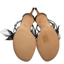 مملوكة مسبقًا Chanel Black Patent Leather And Mesh Camellia Ankle Strap Sandals Size 37