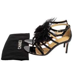مملوكة مسبقًا Chanel Black Patent Leather And Mesh Camellia Ankle Strap Sandals Size 37