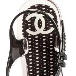 Pre Owned Chanel Black/White Jelly Camellia Flower Ankle Strap Sandals Size 41