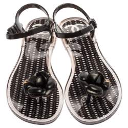 Pre Owned Chanel Black/White Jelly Camellia Flower Ankle Strap Sandals Size 41