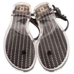 Pre Owned Chanel Black/White Jelly Camellia Flower Ankle Strap Sandals Size 41