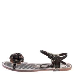 Pre Owned Chanel Black/White Jelly Camellia Flower Ankle Strap Sandals Size 41