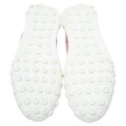 Pre Owned حذاء رياضي شانيل شبكة وجلد أبيض/وردي بعنق منخفض مقاس 38.5