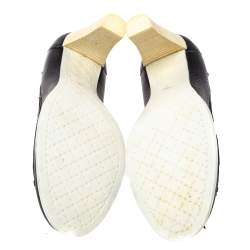 Pre Owned Chanel Black Leather Loafer Block Heel Pumps Size 37