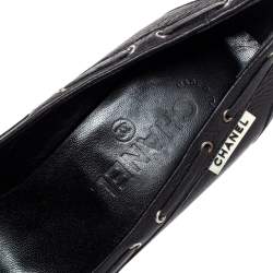 Pre Owned Chanel Black Leather Loafer Block Heel Pumps Size 37