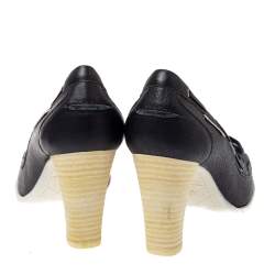 Pre Owned Chanel Black Leather Loafer Block Heel Pumps Size 37