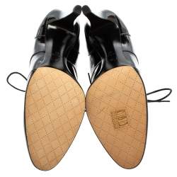 Chanel Black Patent Leather CC Lace Up Derby Booties Size 37