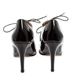 Chanel Black Patent Leather CC Lace Up Derby Booties Size 37