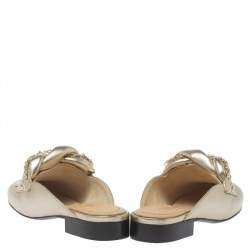 مملوكة مسبقًا Chanel Metallic Gold Leather Chain Detail CC Flat Mules Size 37