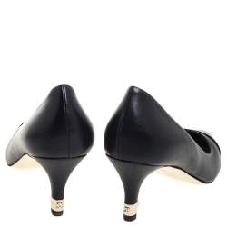 Chanel Black Leather CC Cap Toe Pearl Embellished Heel Pumps Size 38