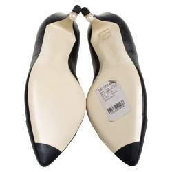 Chanel Black Leather CC Cap Toe Pearl Embellished Heel Pumps Size 38