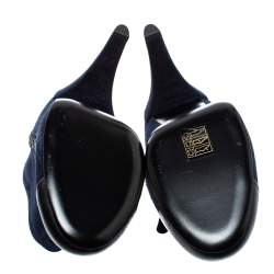 Chanel  Blue Suede And Leather CC Ankle Boots Size 40.5