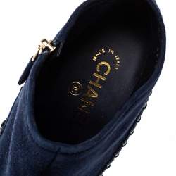 Chanel  Blue Suede And Leather CC Ankle Boots Size 40.5