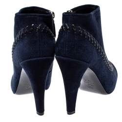 Chanel  Blue Suede And Leather CC Ankle Boots Size 40.5