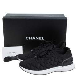 Pre Owned Chanel Black Mesh And Knit Fabric CC Sneakers Size 38