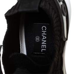 Pre Owned Chanel Black Mesh And Knit Fabric CC Sneakers Size 38
