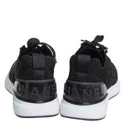 Pre Owned Chanel Black Mesh And Knit Fabric CC Sneakers Size 38