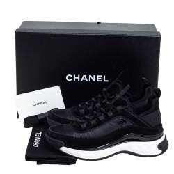 Pre Owned Chanel Black Suede And Nylon CC Low Top Sneakers Size 36