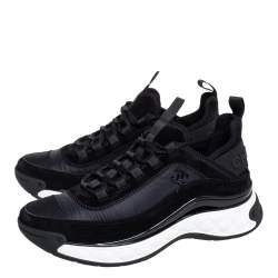 Pre Owned Chanel Black Suede And Nylon CC Low Top Sneakers Size 36