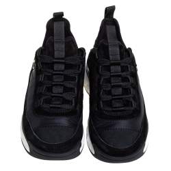 Pre Owned Chanel Black Suede And Nylon CC Low Top Sneakers Size 36