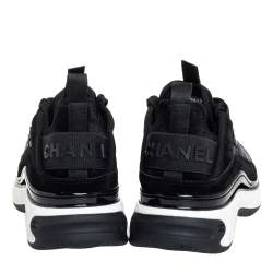 Pre Owned Chanel Black Suede And Nylon CC Low Top Sneakers Size 36