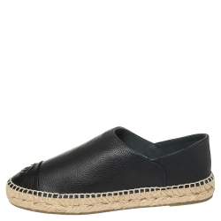 Pre Owned Chanel Dark Blue/Black Leather CC Cap Toe Espadrille Flats Size 39