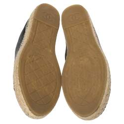 Pre Owned Chanel Dark Blue/Black Leather CC Cap Toe Espadrille Flats Size 39