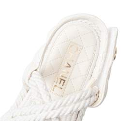 Pre Owned Chanel Ivory Cord And Leather Cork Flat Slingback Sandals Size 38