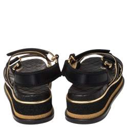 Chanel Black Satin CC Velcro Strap Flat Sandals Size 40