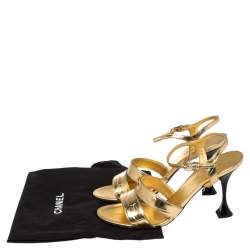 Chanel Gold Crocodile Embossed Leather CC Ankle Strap Sandals Size 38.5