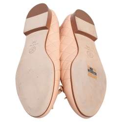 مملوكة مسبقًا Chanel Beige Quilted Leather CC Cap Toe Bow Flats Size 38