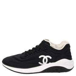 CHANEL Fabric Logo Sneakers 39 White 872864