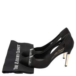 مملوكة مسبقًا حذاء كعب عالي شانيل قماش أسود مقدمة غطاء CC مقاس 41.5 