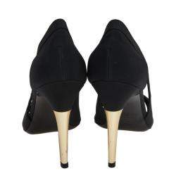 مملوكة مسبقًا حذاء كعب عالي شانيل قماش أسود مقدمة غطاء CC مقاس 41.5 