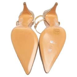 Pre Owned Chanel Beige Satin Pointed Cap Toe T Strap Pumps Size 38.5