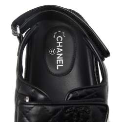 Pre Owned Chanel Black Quilted Leather Dad Sandals Size 39.5