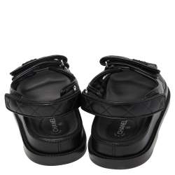 Pre Owned Chanel Black Quilted Leather Dad Sandals Size 39.5