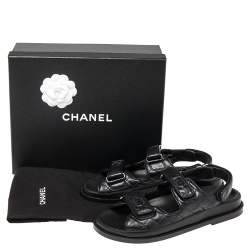 Pre Owned Chanel Black Quilted Leather Dad Sandals Size 39.5