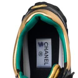 مملوكة مسبقًا Chanel  Black/Gold Croc Embossed, Leather and Suede Logo CC Sneakers Size 42